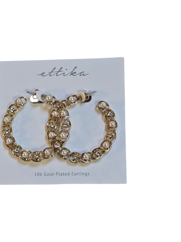Ettika Crystal And Pearl Chain Link Gold Plated Hoop Earrings Nwt — image 2 of 5